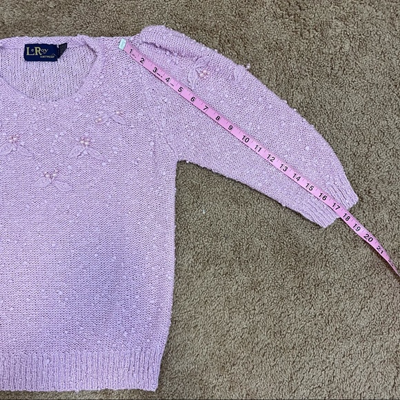 Vintage LeRoy Sweater 80's Cherry Pearl Small Pink Bobble Girly Retro 3/4 Sleeve - Picture 10 of 12